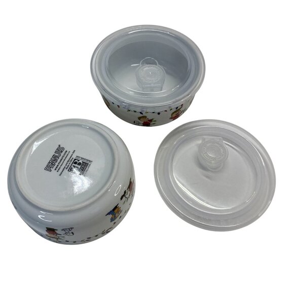 Peanuts Charlie Sally Brown Ceramic Bowls Set W/ Lids Christmas Holiday 6 in - Picture 6 of 8
